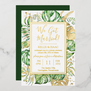 Tropical We Got Married Eloped Reception Party Foil Invitation