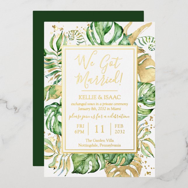 Tropical We Got Married Eloped Reception Party Foil Invitation (Front/Back)