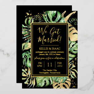 Tropical We Got Married Eloped Reception Party Foil Invitation