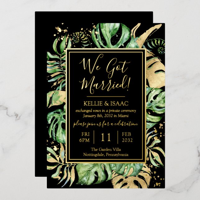 Tropical We Got Married Eloped Reception Party Foil Invitation (Front/Back)