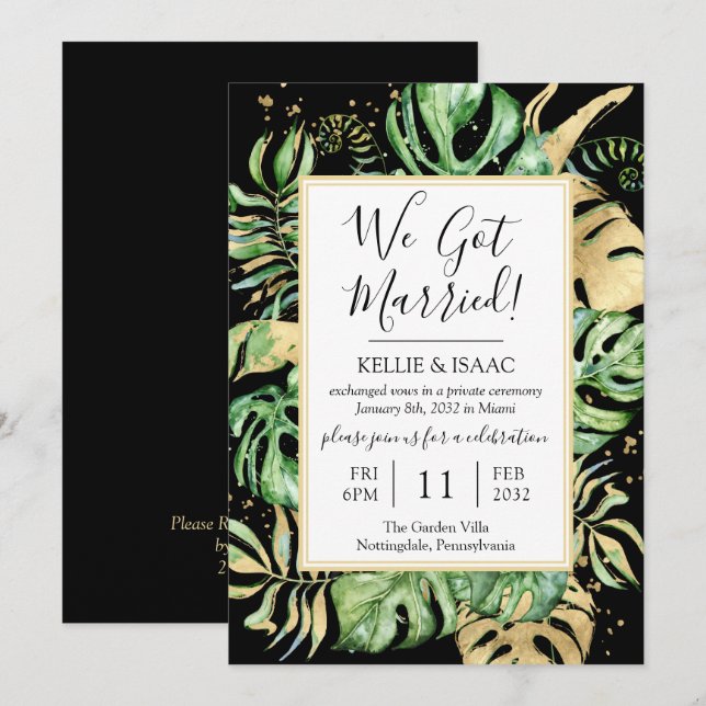 Tropical We Got Married Eloped Reception Party Invitation (Front/Back)