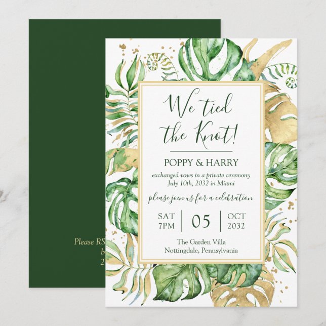 Tropical We Tied the Knot Eloped Reception Party Invitation (Front/Back)