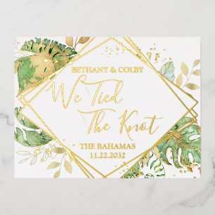 Tropical We Tied the Knot Elopement Reception Foil Invitation Postcard