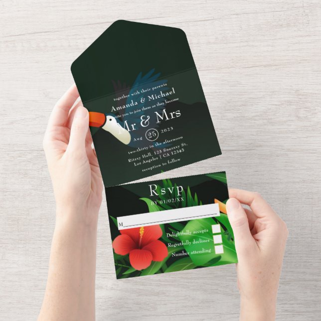 Tropical Wedding All In One Invitation (Tearaway)