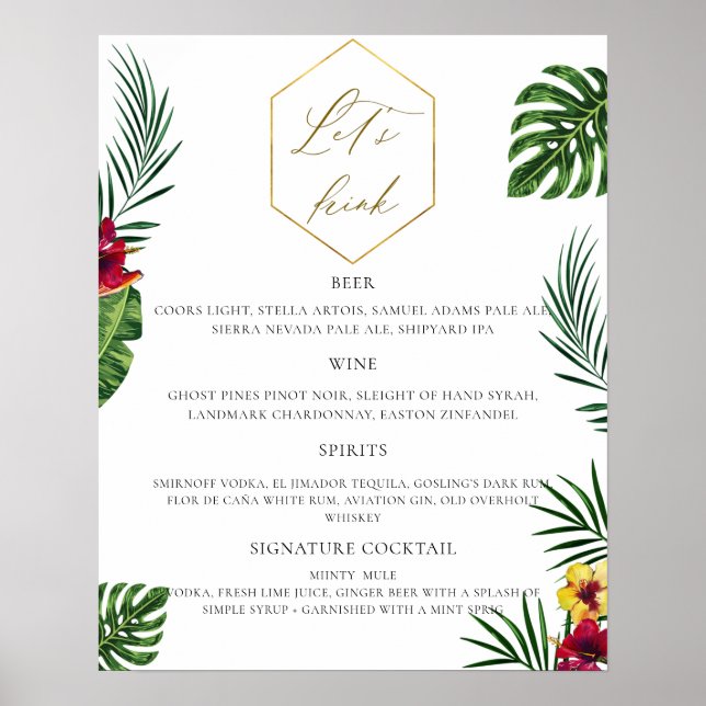 Tropical Wedding Bar Menu Poster (Front)