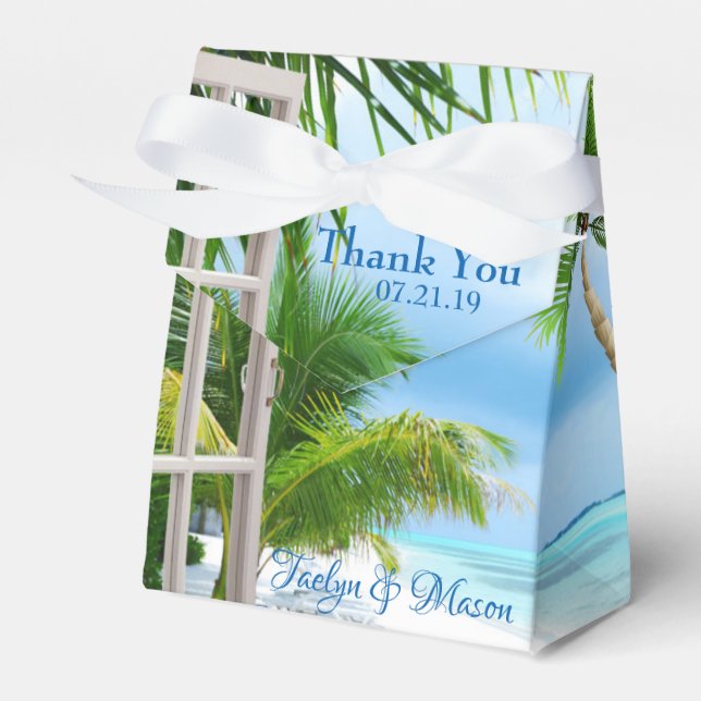 Tropical Wedding Beach Scene Favor Box (Front Side)