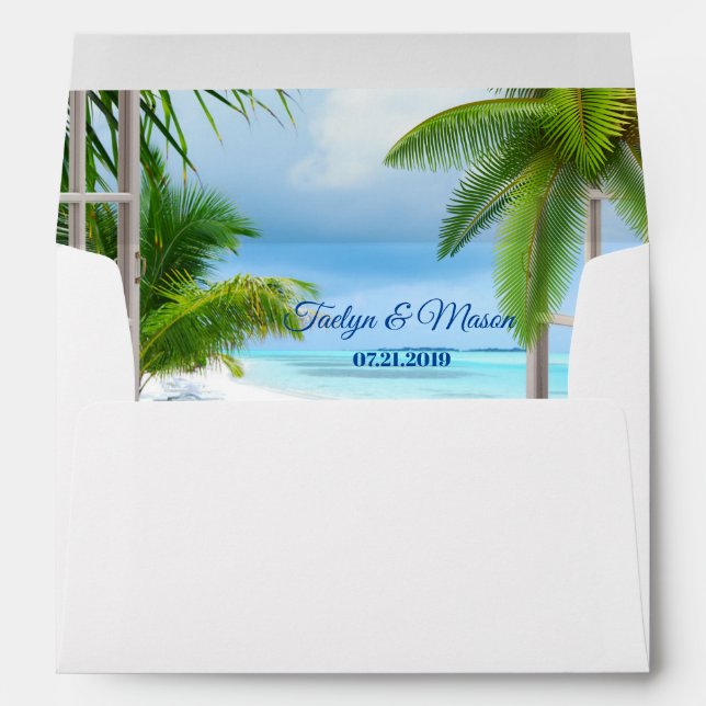 Tropical Wedding Beach Scene Invitation Envelope (Back (Bottom))