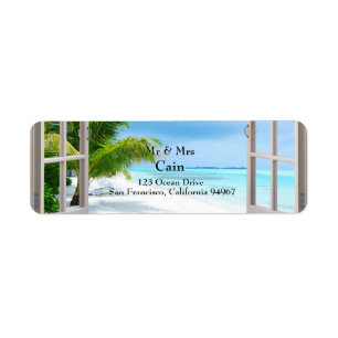 Tropical Wedding Beach Scene Return Address Label