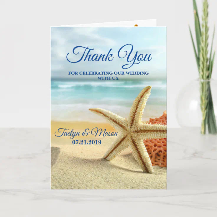 Tropical Wedding Beach Scene Thank You Card | Zazzle