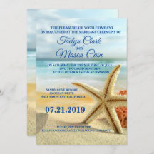 Tropical Wedding Beach Scene Wedding Invitation