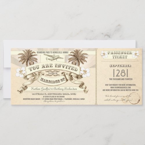 TROPICAL wedding boarding pass tickets invitations