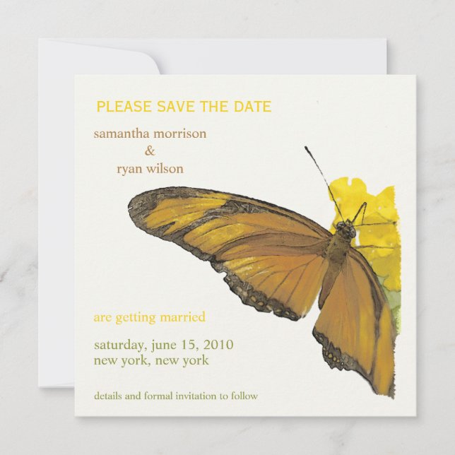 Tropical Wedding - Butterfly Save the date Invitation (Front)