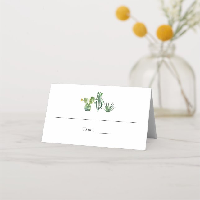 Tropical Wedding Cactus Monogram Place Card (Front)