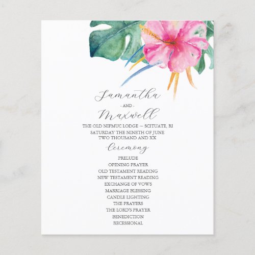 Tropical Wedding Ceremony Programs Pink Flowers