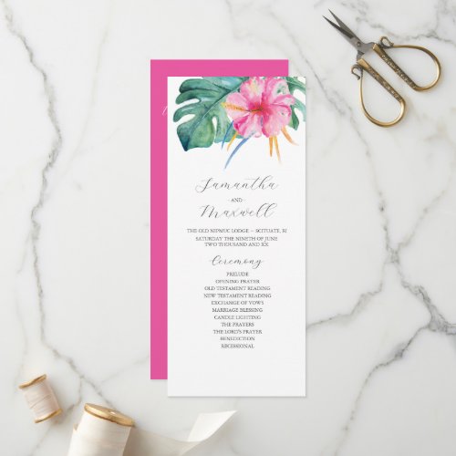 Tropical Wedding Ceremony Programs Pink Flowers