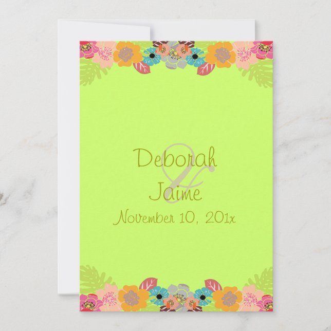 Tropical wedding+customize your background color invitation (Front)
