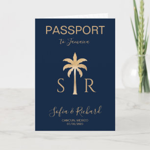 Tropical Wedding Destination Passport Palm JAMAICA Invitation