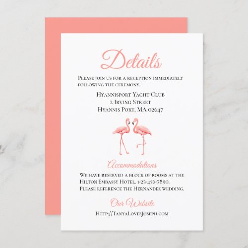 Tropical  Wedding Details Pink Flamingo Beach Cute Invitation