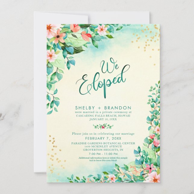 Tropical Wedding Elopement Reception Floral Invitation (Front)