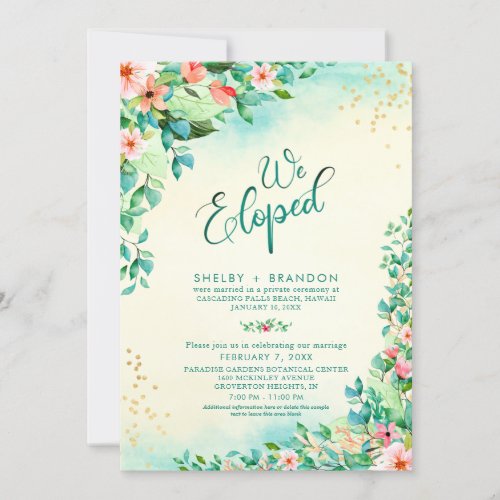 Tropical Wedding Elopement Reception Floral Invitation