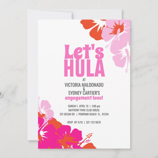 tropical wedding ENGAGMENT SHOWER pink orange luau Invitation (Front)
