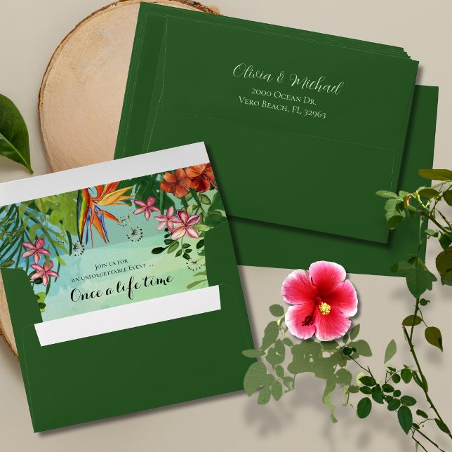 Tropical Wedding Envelope with Watercolor Liner (Tropical Wedding Envelope with Watercolor Liner)