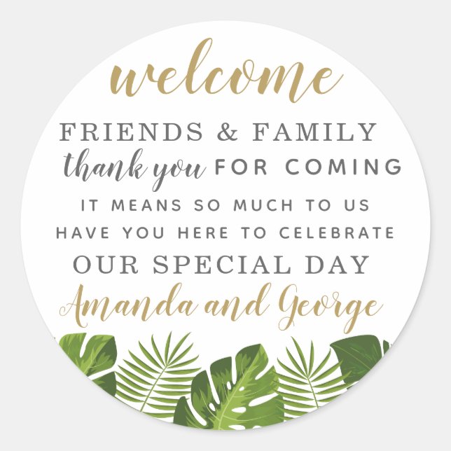 Tropical Wedding favor personalized thank you Classic Round Sticker (Front)