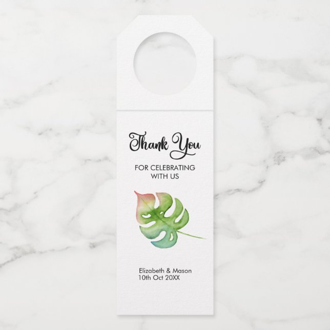 Tropical Wedding Favor Thank You Bottle Tag (Front)