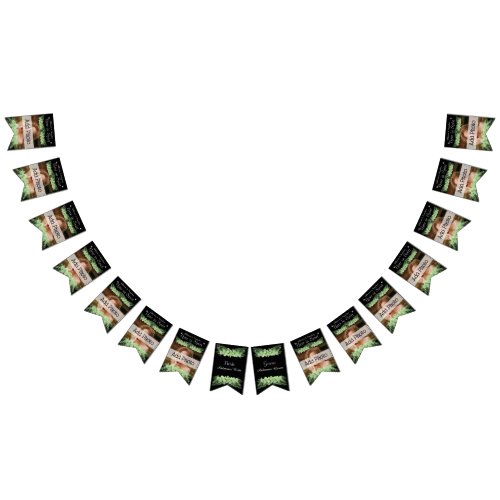 Tropical Wedding  Green Palm Leaves black Photo Bunting Flags