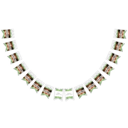 Tropical Wedding  Green Palm Leaves White Photo Bunting Flags