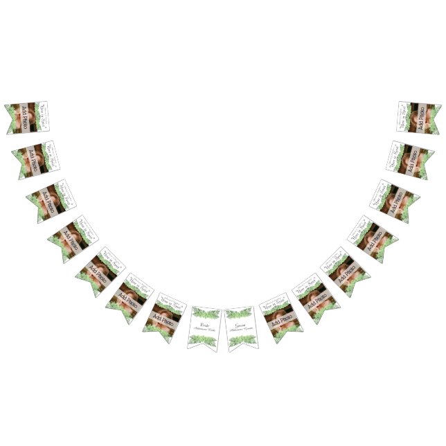 Tropical Wedding  Green Palm Leaves White Photo Bunting Flags (All)