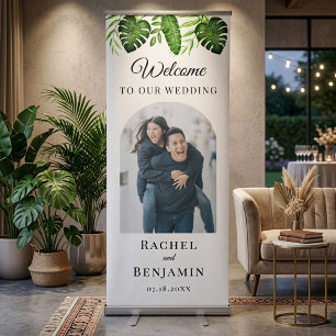 Tropical Wedding Greenery Welcome Photo Elegant Retractable Banner