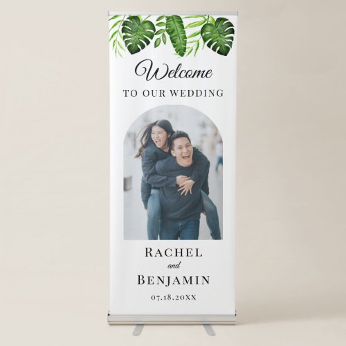 Tropical Wedding Greenery Welcome Photo Elegant Retractable Banner