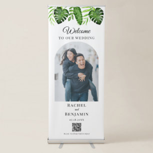 Tropical Wedding Greenery Welcome Photo QR Code Retractable Banner