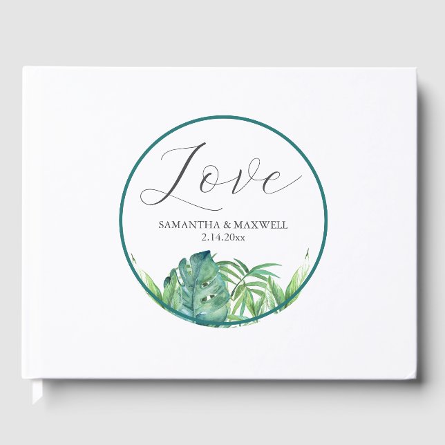 Tropical Wedding Guest Book | Green Palm Leaves (Front)
