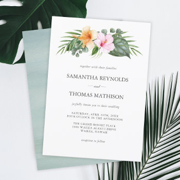 Tropical Wedding In Paradise Watercolor Floral Invitation by DancingPelican at Zazzle