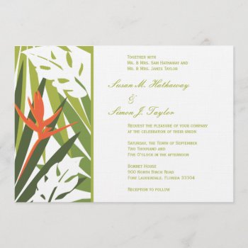 Tropical Wedding Invitation - Green And Orange by OrangeOstrichDesigns at Zazzle