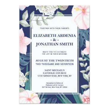 Tropical Wedding Invitation Navy Pink Hibiscus Tropical Wedding Invitation Navy Pink Hibiscus