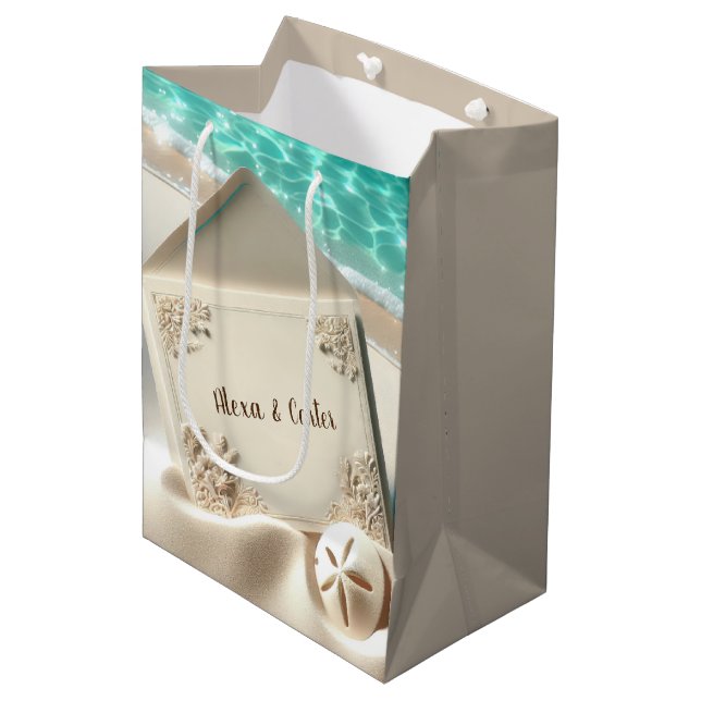 Tropical Wedding Invitation On a Beach Medium Gift Bag (Front Angled)