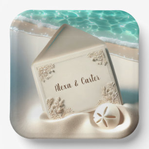 Tropical Wedding Invitation On a Beach Paper Plates
