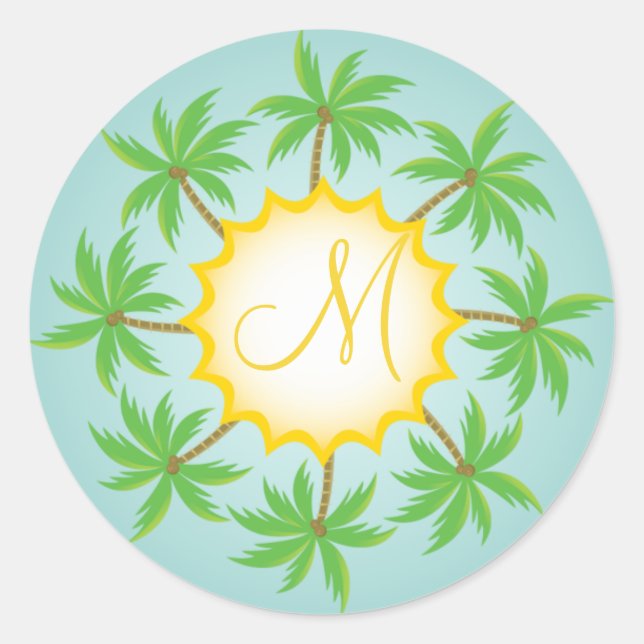 Tropical Wedding Monogram Envelope Seal Sticker (Front)