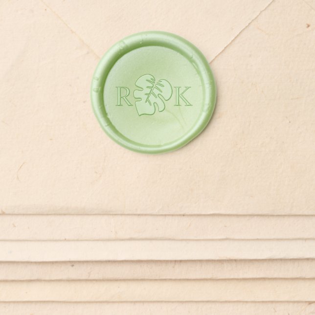 Tropical Wedding Monogram Palm Leaf  Wax Seal Sticker (Front)