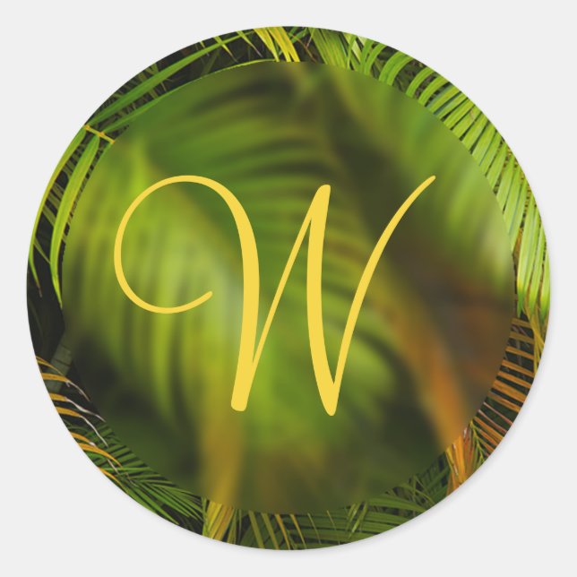Tropical Wedding Monogram Palms Envelope Seals (Front)