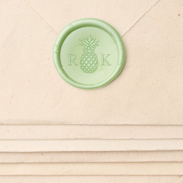 Tropical Wedding Monogram Pineapple Wax Seal Sticker (Front)