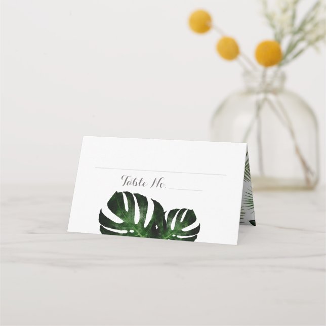 Tropical Wedding Monstera Folded Place Card (Front)