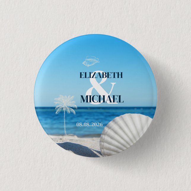 Tropical Wedding Ocean Beach Button (Front)