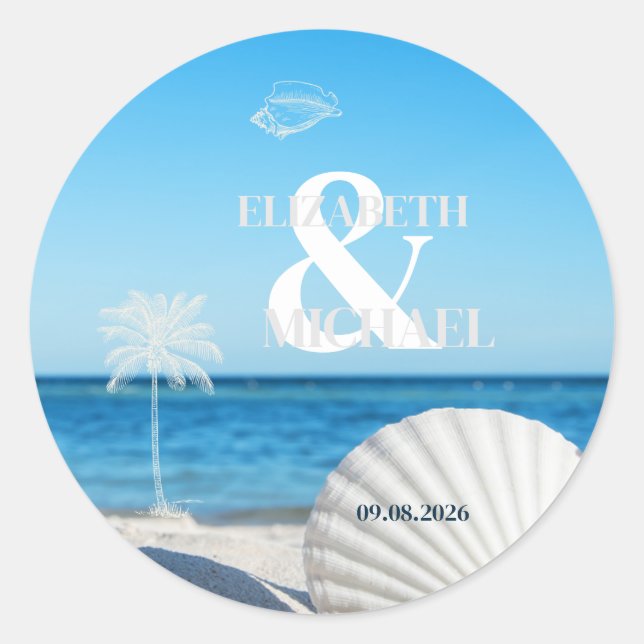 Tropical Wedding Ocean Beach Classic Round Sticker (Front)
