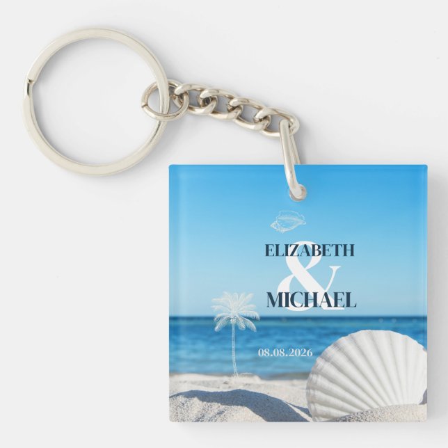 Tropical Wedding Ocean Beach Keychain (Front)