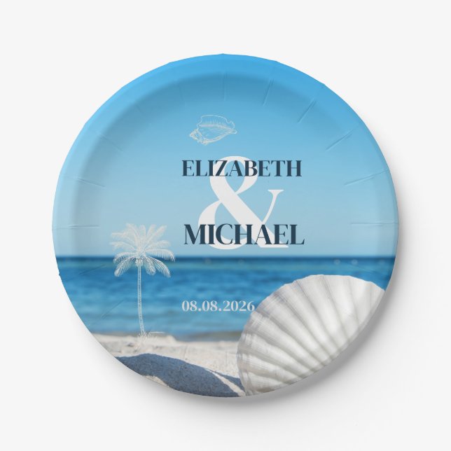 Tropical Wedding Ocean Beach Paper Plates (Front)