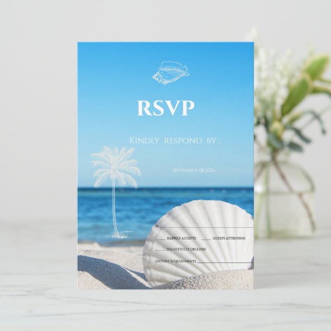 Tropical Wedding Ocean Beach RSVP   Invitation (Standing Front)
